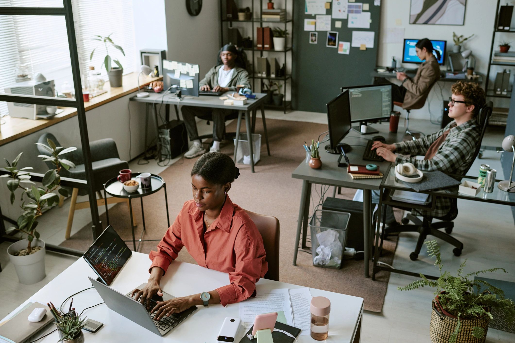 Journalist working in a collaborative editorial office